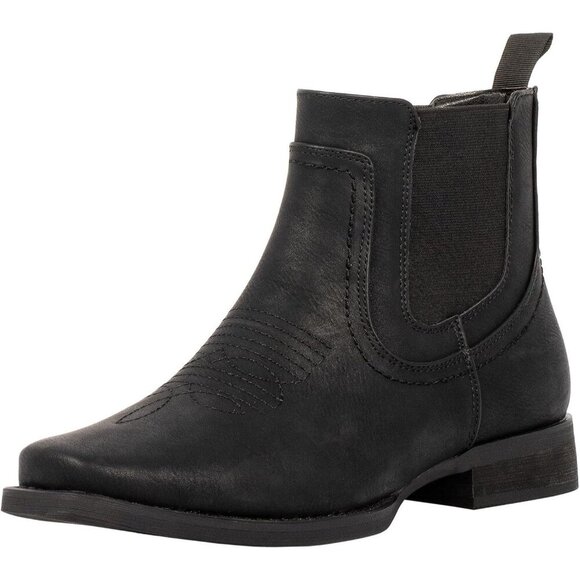 🆕 Men's Black Faux Leather Square Toe Cowboy Chelsea Boots Retro Stylish - Picture 1 of 9